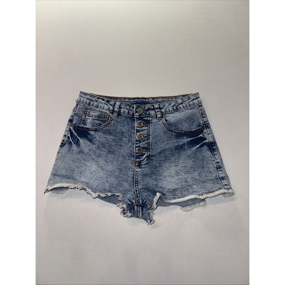 Pol Women's Denim Jean Shorts Size Medium Button Stretch Grunge Dukes Acid Wash - Picture 4 of 8
